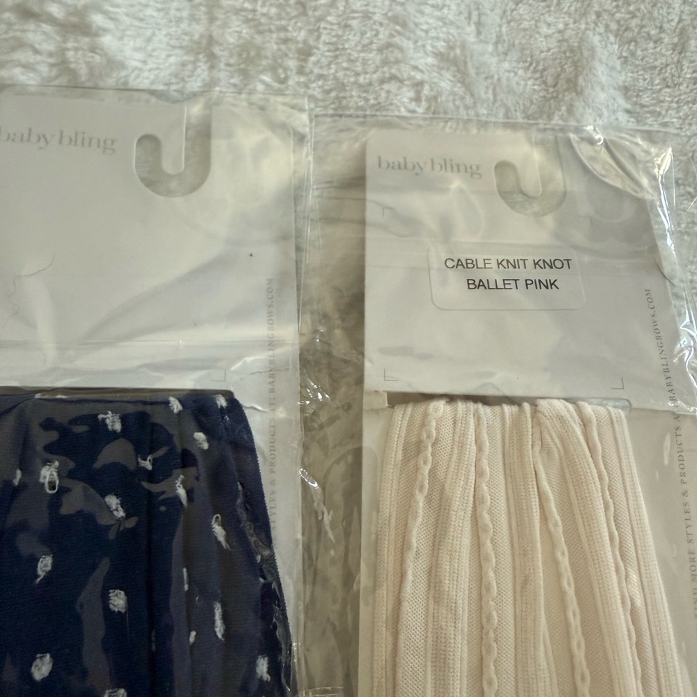 New BABY BLING 2 Bows Navy Blue With Swiss Dots Ballet Pink NWT - Picture 5 of 5